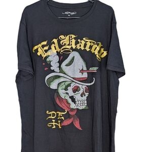 Ed Hardy Men's Cowboy Skull Throwback Rhinestone Tee Black Size XL